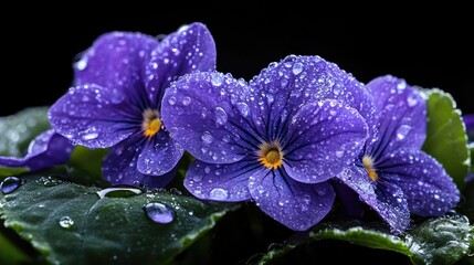 Obraz premium Purple African Violet Blossom Isolated with Water Droplets