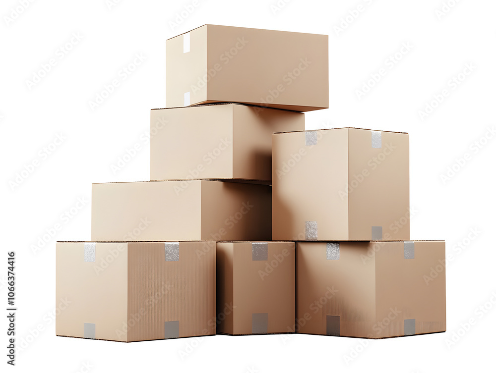 Poster stack of cardboard boxes isolated on transparent background