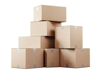 stack of cardboard boxes isolated on transparent background