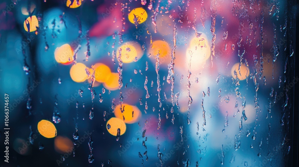 Aufkleber raindrops cascading down a window glass create a serene and atmospheric backdrop