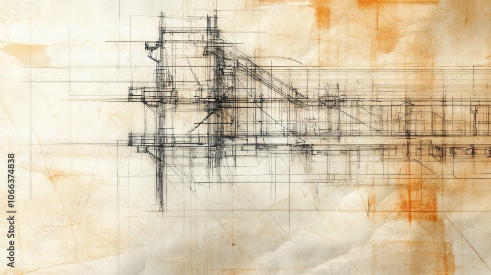 Poster A conceptual architectural sketch featuring structural lines and faded textures.