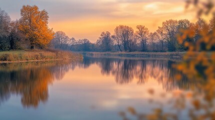 Obraz premium Softly blurred autumn landscape during sunset