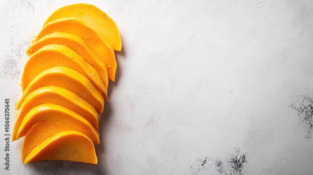 Poster sliced butternut squash displayed on a white backdrop