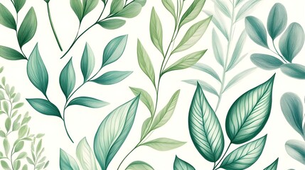 Green Leaves Watercolor Pattern