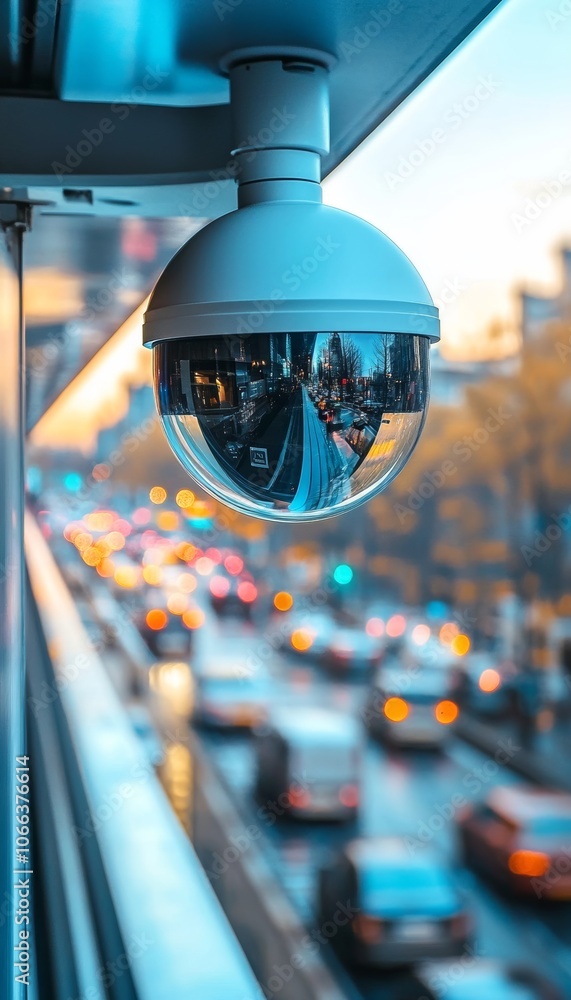 Poster sleek modern cctv camera installed on bridge capturing traffic flow and enhancing public safety