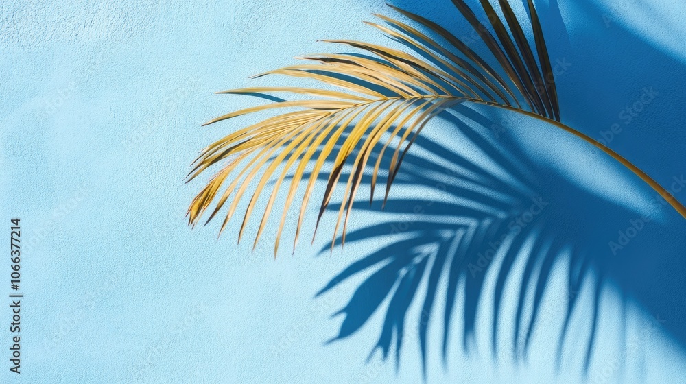Aufkleber soft shadows of palm leaves on a light blue wall create a minimalistic abstract background ideal for