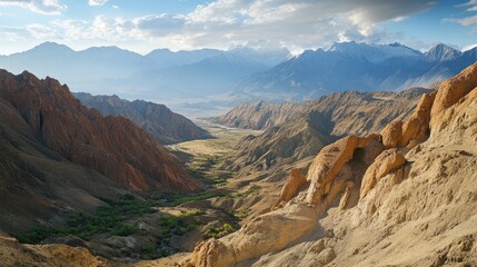 Fototapeta premium Scenic view of mountainous terrain showcasing natural beauty and rugged landscapes