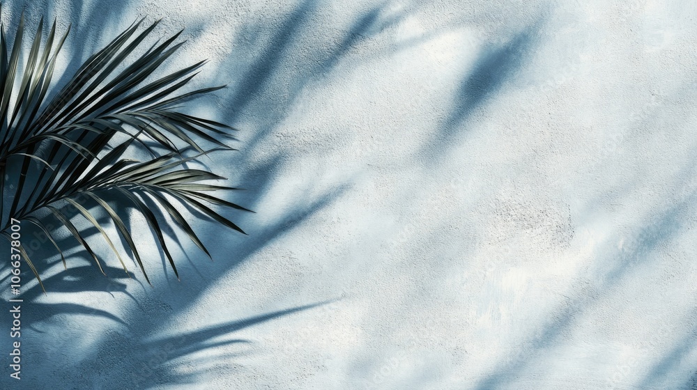 Aufkleber soft shadows of palm leaves on a light blue wall create a minimalistic abstract background ideal for