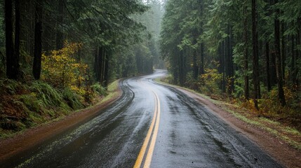 Fototapeta premium Seasonal rain affects travel conditions highlighting the importance of tread on tires