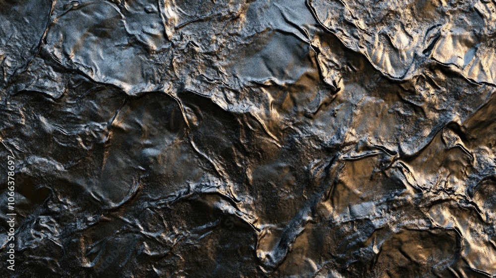 Poster shiny reflective surface of crumpled metal displaying intricate textures