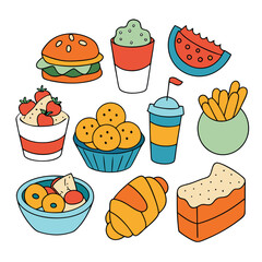 Hand Drawn snacks food vector art collection on white background for healthy food project
