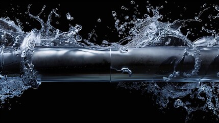 Water flowing from pipe to water source. Technology for clean drinking water and industrial use. Abstract background. Water flow from well to pipe.