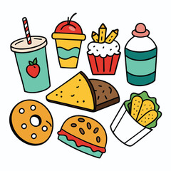 Hand Drawn snacks food vector art collection on white background for healthy food project