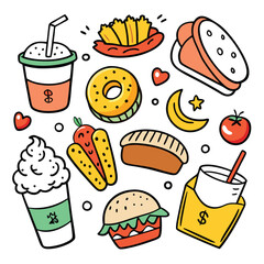 Hand Drawn snacks food vector art collection on white background for healthy food project