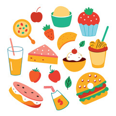 Hand Drawn snacks food vector art collection on white background for healthy food project