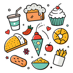 Hand Drawn snacks food vector art collection on white background for healthy food project