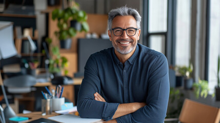 Fototapeta premium Confident Senior Business Consultant Smiling in a Stylish Office Setting