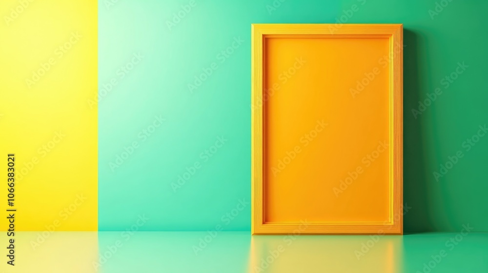 Poster wooden frame set against a light green and yellow background ideal for displaying artwork or photogr