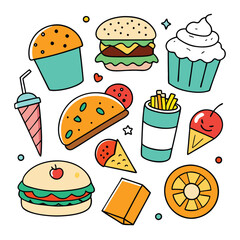 Hand Drawn snacks food vector art collection on white background for healthy food project