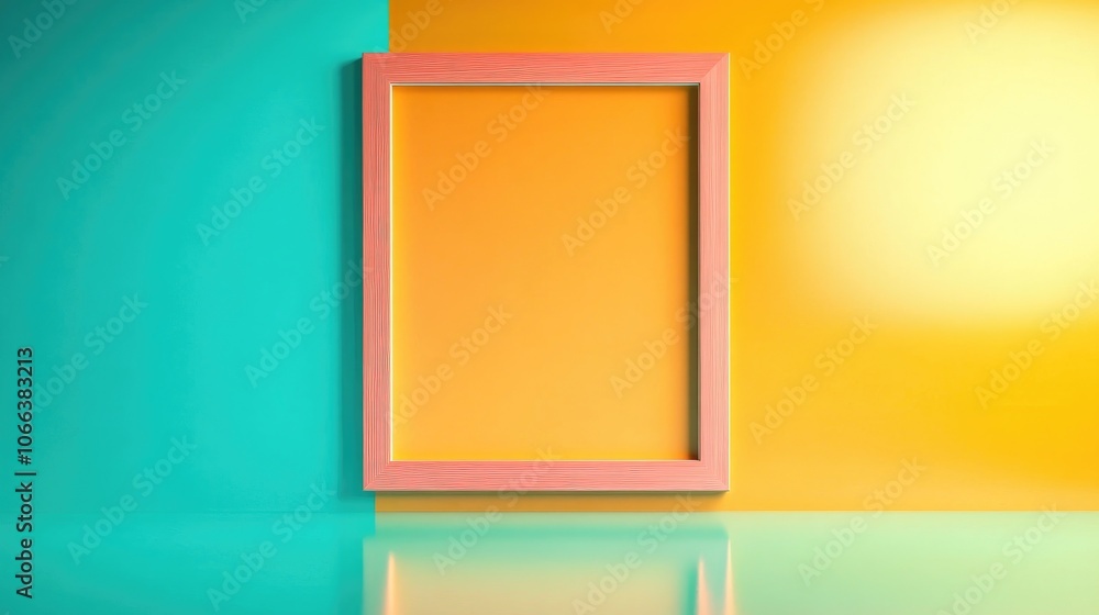 Aufkleber wooden frame set against a light green and yellow background ideal for displaying artwork or photogr