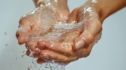Fototapeta premium Water Flowing Between Hands in Gentle Motion