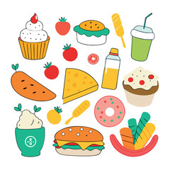 Hand Drawn snacks food vector art collection on white background for healthy food project