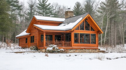 Cozy Log Cabin Winter Wonderland Snow Covered Home in Woods