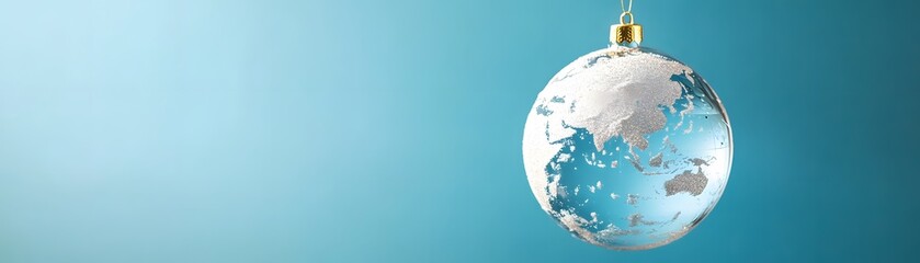 A Glass Globe Christmas Ornament with a Silver-Frosted World Map