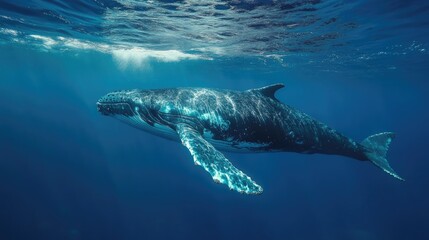 Fototapeta premium Whale swimming in the ocean captured from a half angle perspective