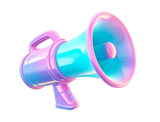 Glossy pink and turquoise megaphone promoting big announcement. Vibrant megaphone symbolizes communication, announcements, and getting attention.