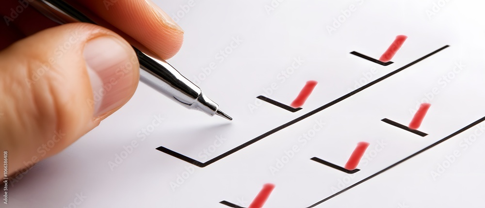 Poster close-up of hand marking a checklist with a pen, symbolizing task completion and organization in a p