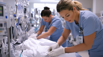 Obraz premium Nurses Providing Patient Care in Hospital Ward 