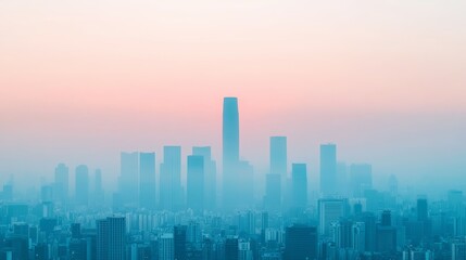 Fototapeta premium Smoggy Skyline at Dusk with City Silhouettes