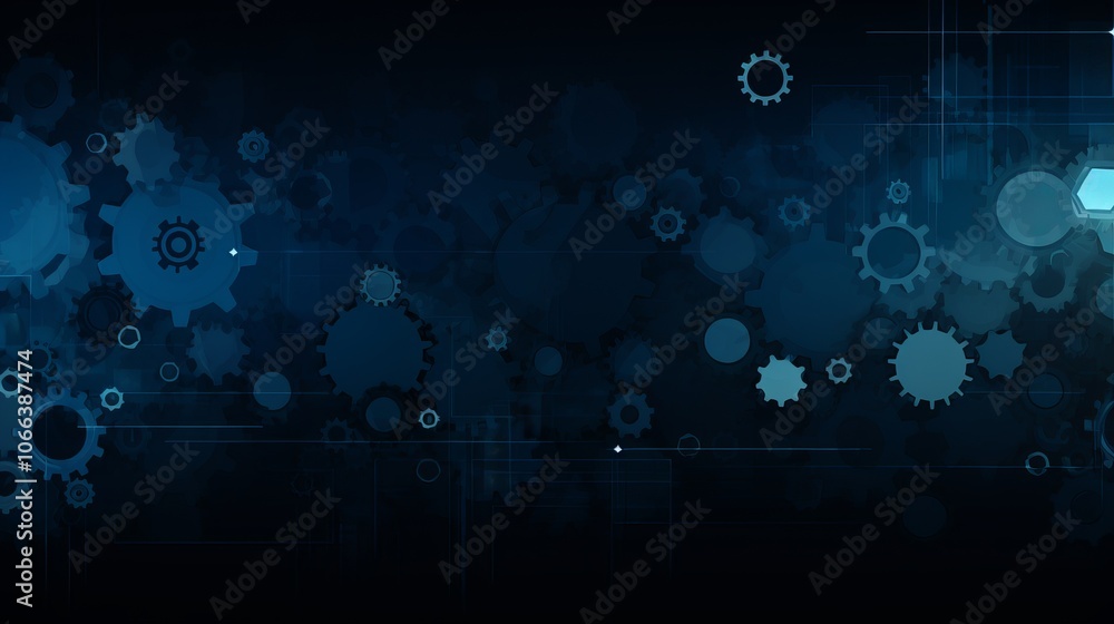 Poster abstract representation of gears and technology in a deep blue digital environment