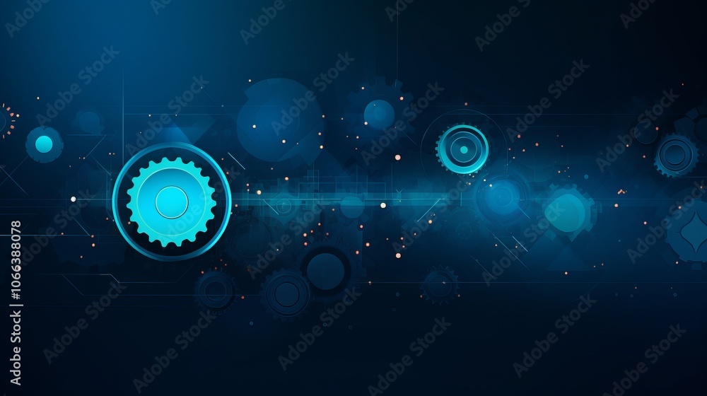 Poster abstract blue gears and circuits on a dark background create a futuristic technology theme