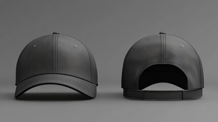 High-quality visualization of a black baseball cap from multiple perspectives.