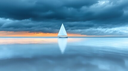 Tiny Sailboat Lost in the Middle of Vast Ocean