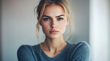 Woman on guard with a wary expression