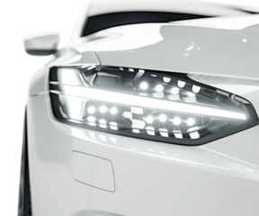 PNG Close-up of the headlight and front light on a white car automobile vehicle elegant.