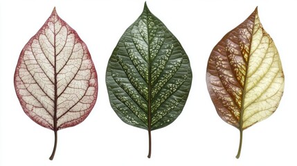 Vibrant Autumn Leaves Nature s Colorful Trio Botanical Details Isolated Foliage Red Green Brown