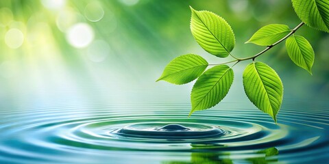 Fresh green leaves creating ripples in clear water splash , nature, foliage, green, leaves, water, ripple, splash