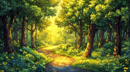 Obraz premium Winding Road Through a Lush Green Forest