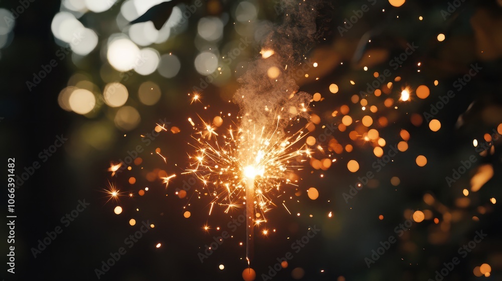 Poster burning sparkler with bokeh light background