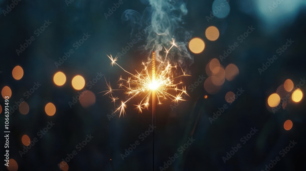 Poster burning sparkler with bokeh light background