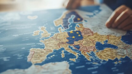 Naklejka premium Exploring Europe Detailed Map Travel Geography EU