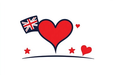 3d illustration. Heart shaped hole torn through paper, showing British flag