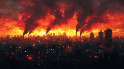 Fototapeta premium Industrial Pollution and Urban Sunset Graphic