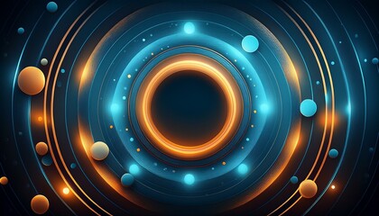 abstract background of light blue and orange circular lines on dark background