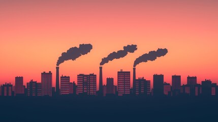 Fototapeta premium Industrial Factories at Sunset Emitting Smoke