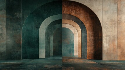 Abstract Archway Interior Design Teal Brown Beige Textures